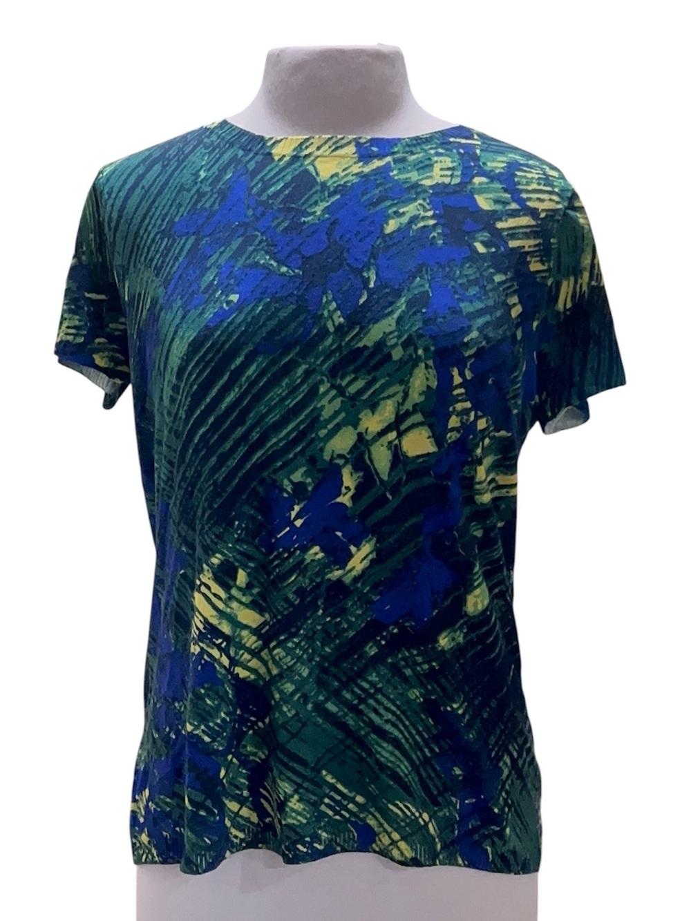 Kenar Abstract Green Blue Yellow Short Sleeve Top